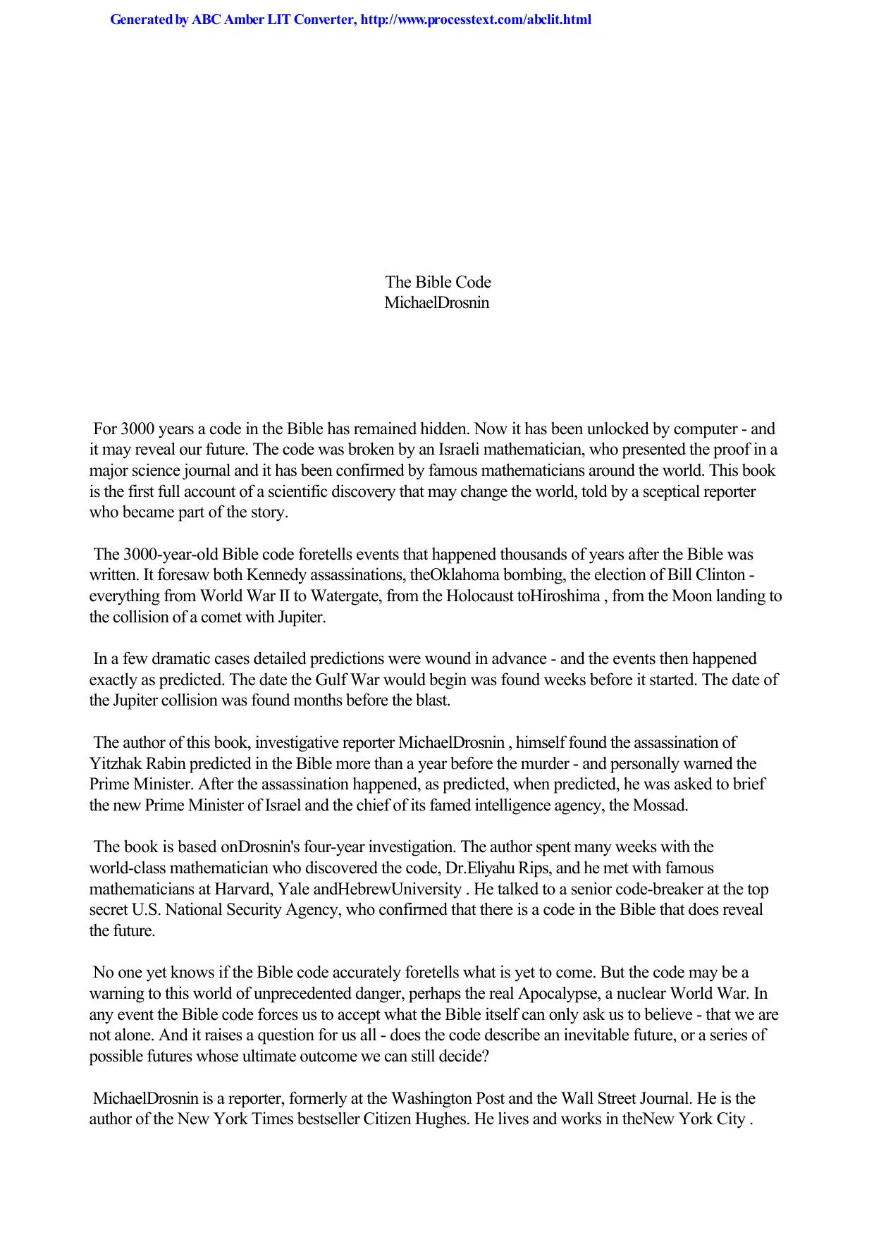 The Bible Code Michael Drosnin by Unknown