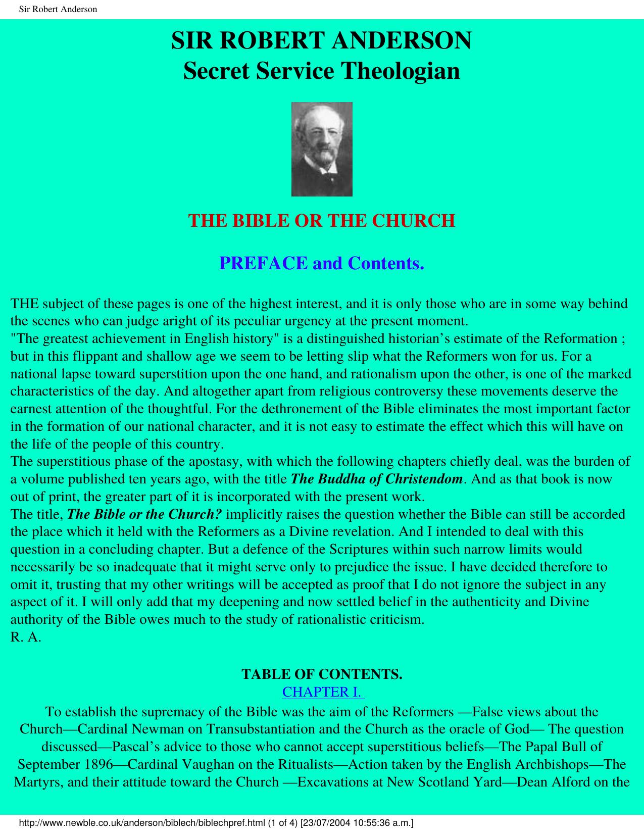 The Bible or the Church - Sir Robert Anderson by Sir Robert Anderson