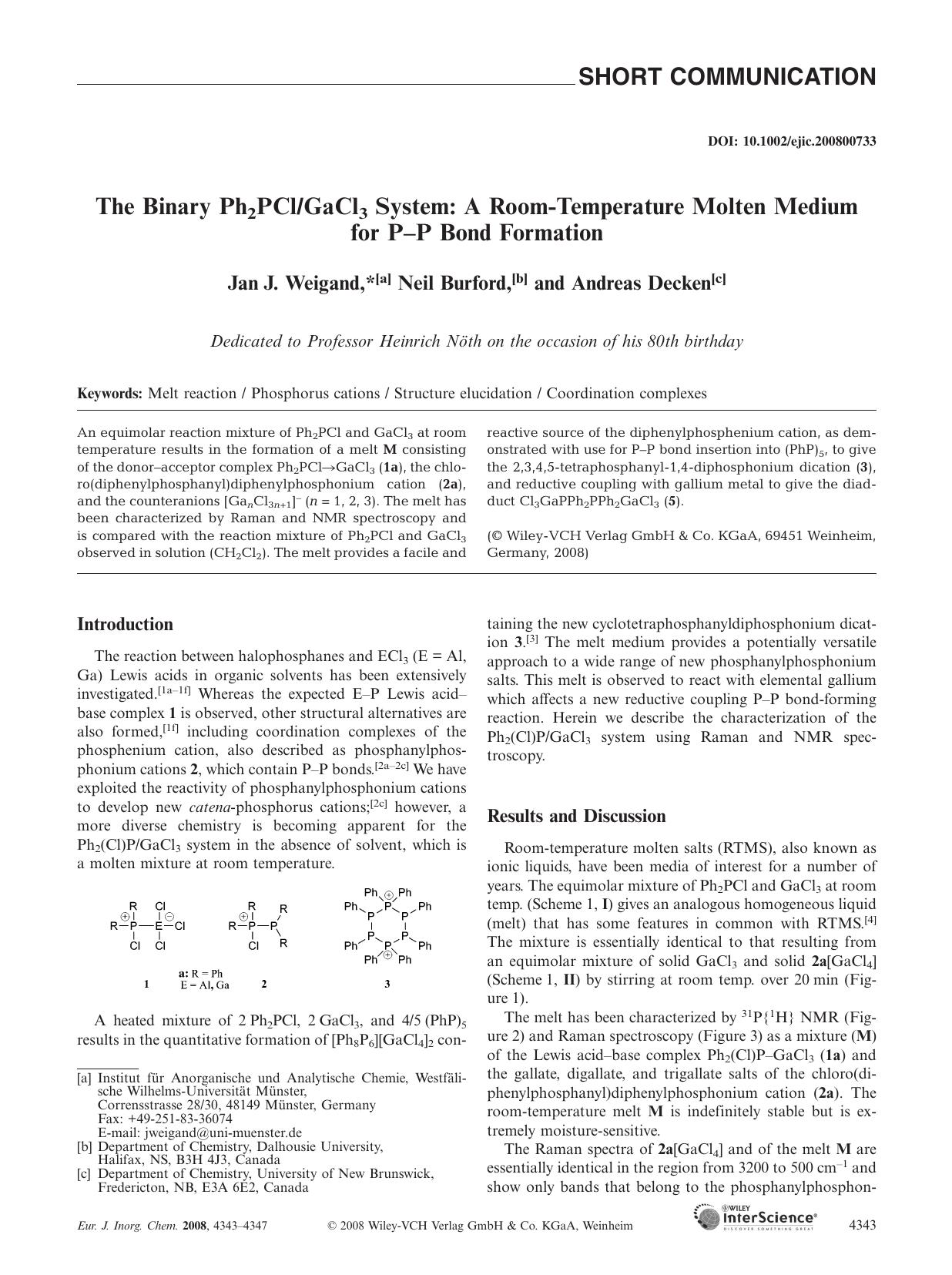 The Binary Ph2PClGaCl3 System: A Room-Temperature Molten Medium for P-P Bond Formation by Unknown