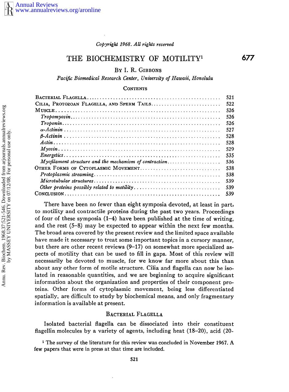 The Biochemistry of Motility by I R Gibbons