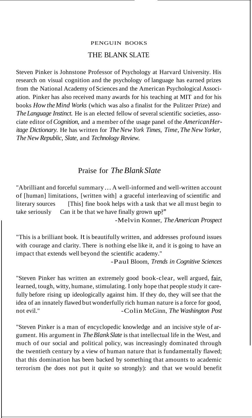 The Blank Slate: The Modern Denial of Human Nature by Steven Pinker
