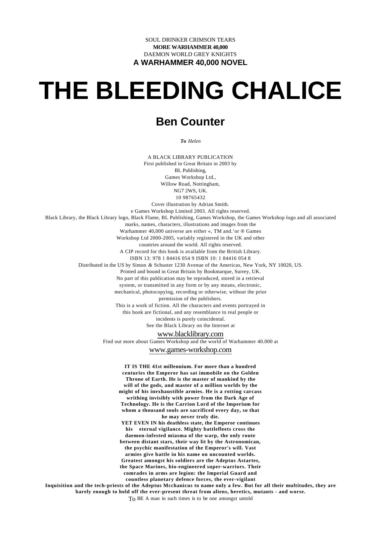 The Bleeding Chalice (Warhammer 40,000) by Ben Counter