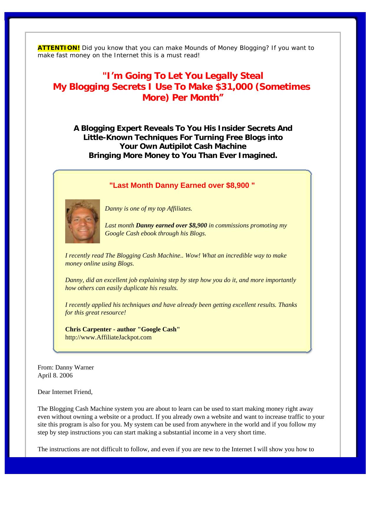 The Blogging Cash Machine- Hot New EBook(R. by Best of Kuszter's Collection