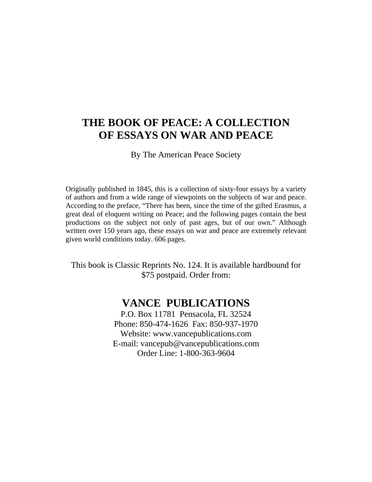 The Book Of Peace: A Collection Of Essays On War And Peace 1845 by George Cone Beckwith