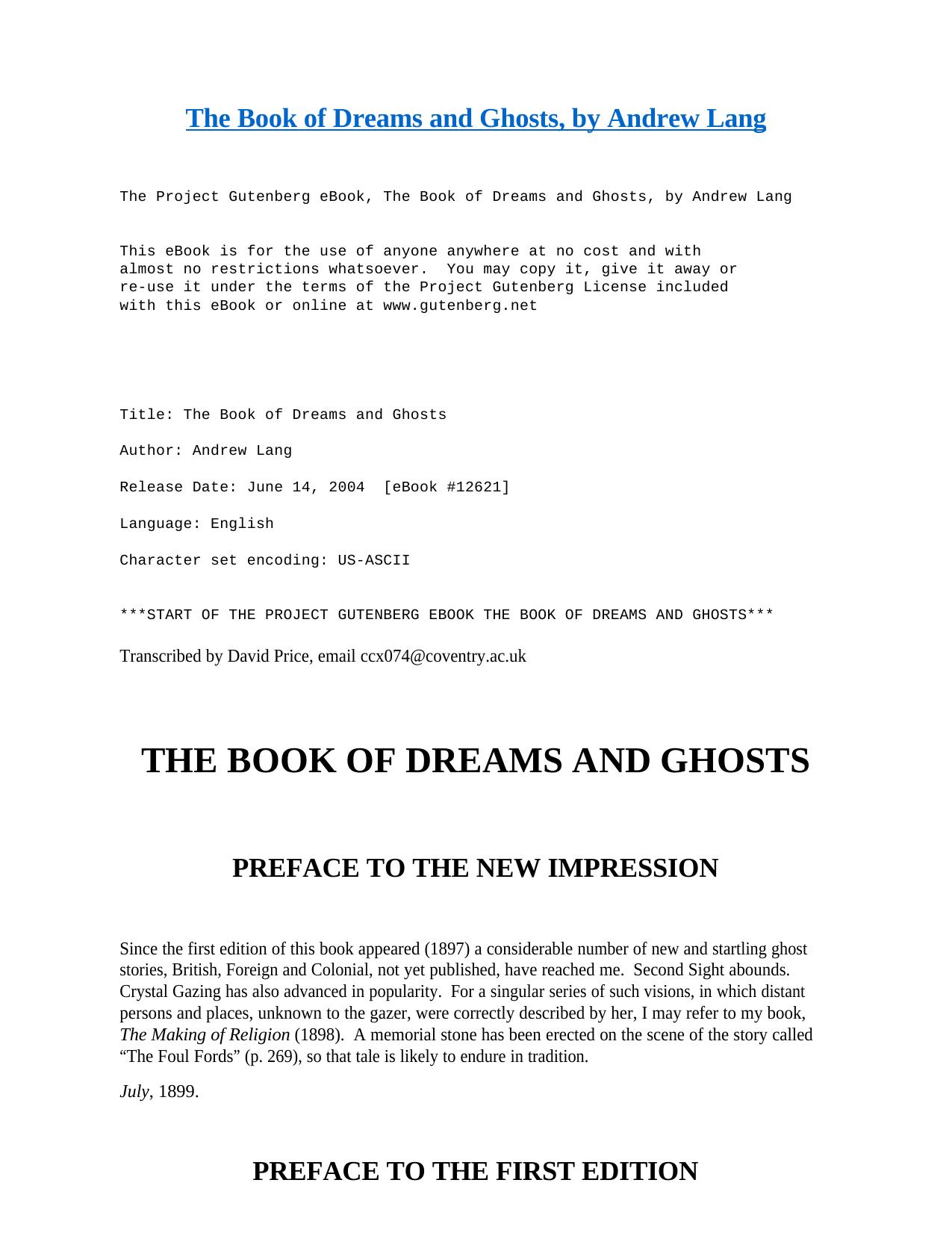 The Book of Dreams and Ghosts by Andrew Lang
