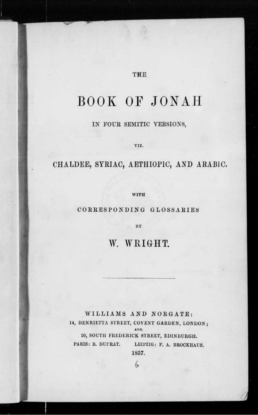 The Book of Jonah in four Oriental languages by W. Wright