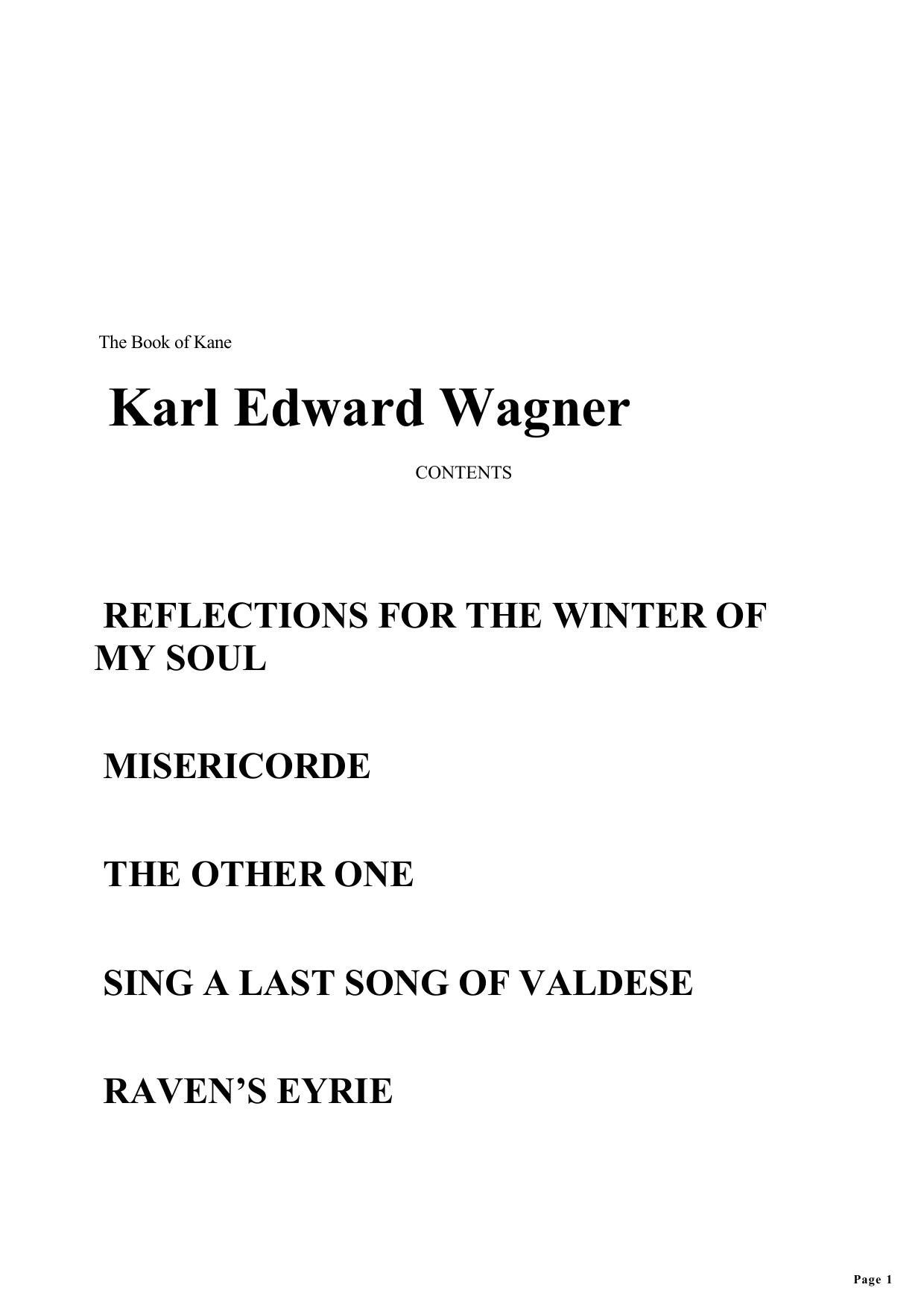 The Book of Kane by Wagner Karl Edward