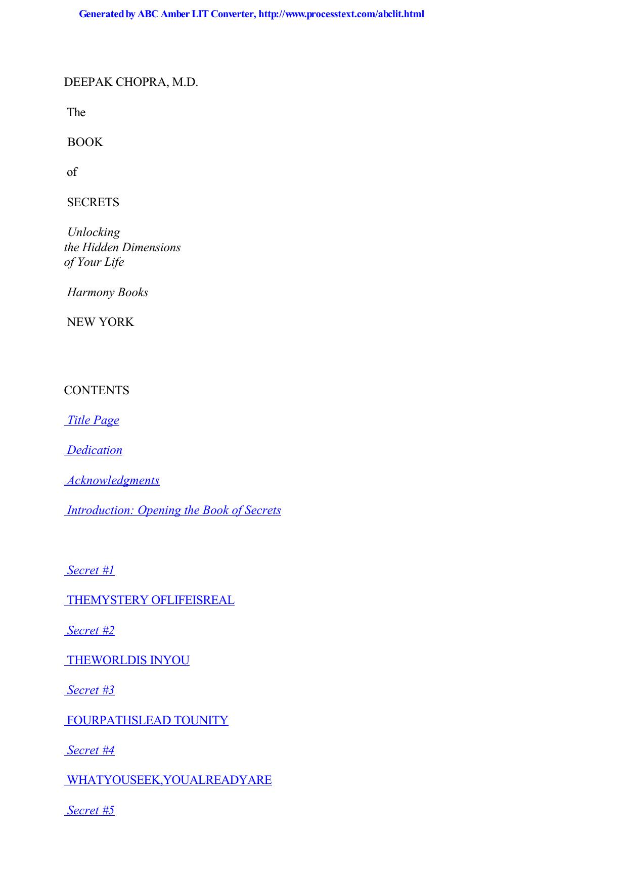 The Book of Secrets: Unlocking the Hidden Dimensions of Your Life by Deepak Chopra