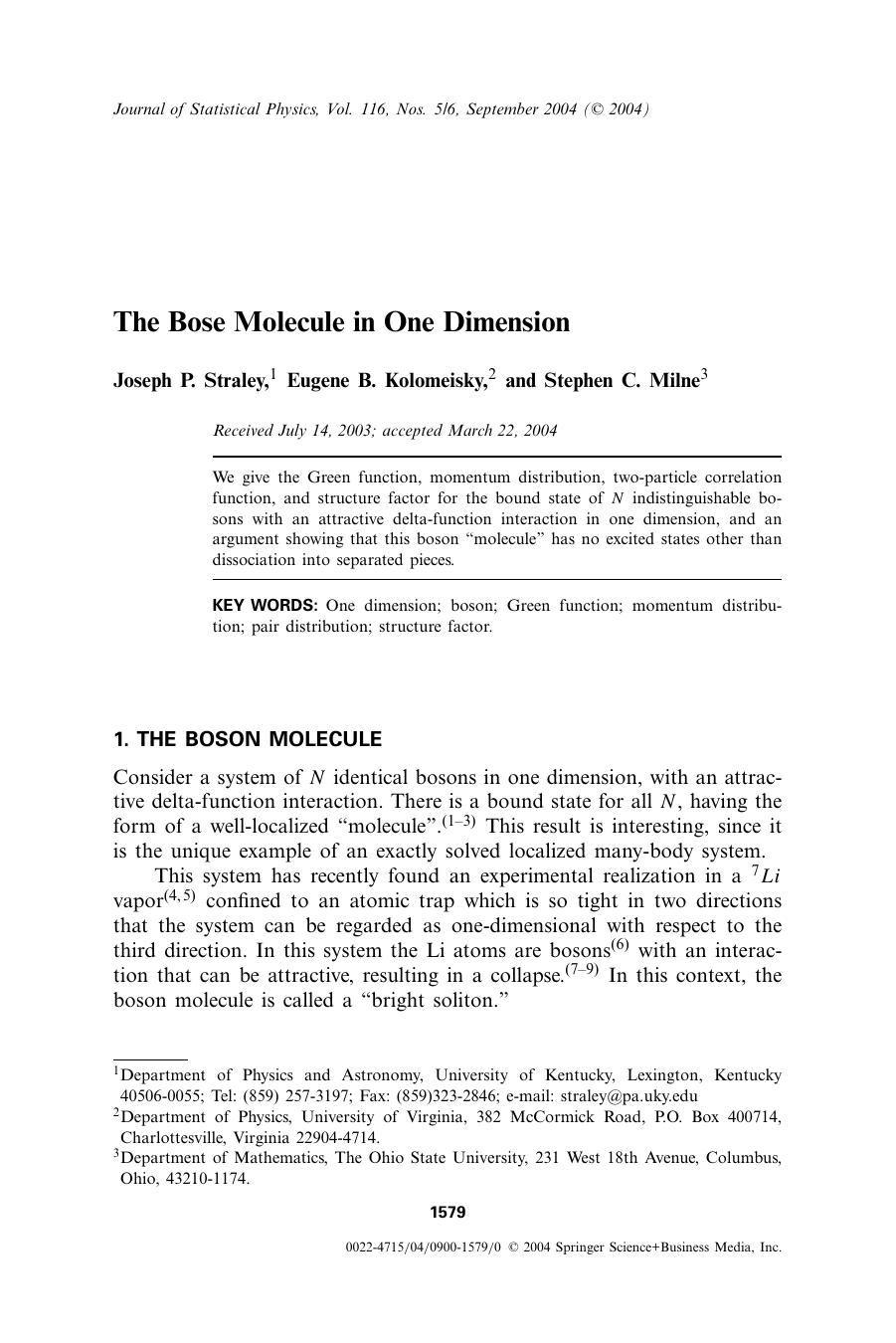 The Bose Molecule in One Dimension by Unknown