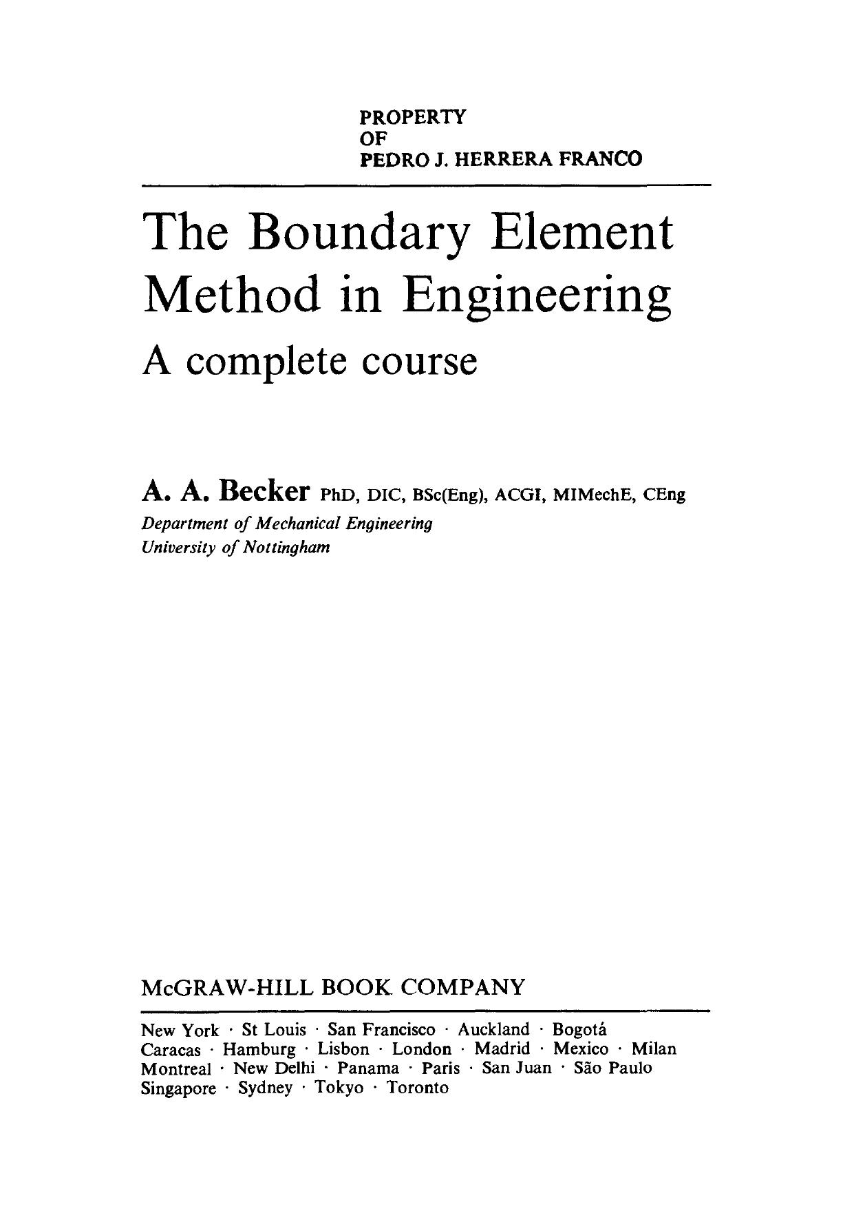 The Boundary Element Method in Engineering: A Complete Course by A. A. Becker