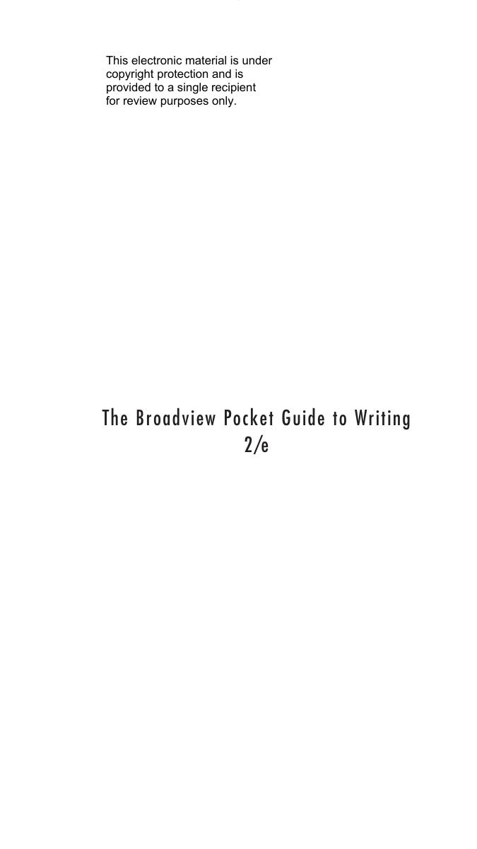 The Broadview Pocket Guide to Writing, second edition by Doug Babington Don LePan