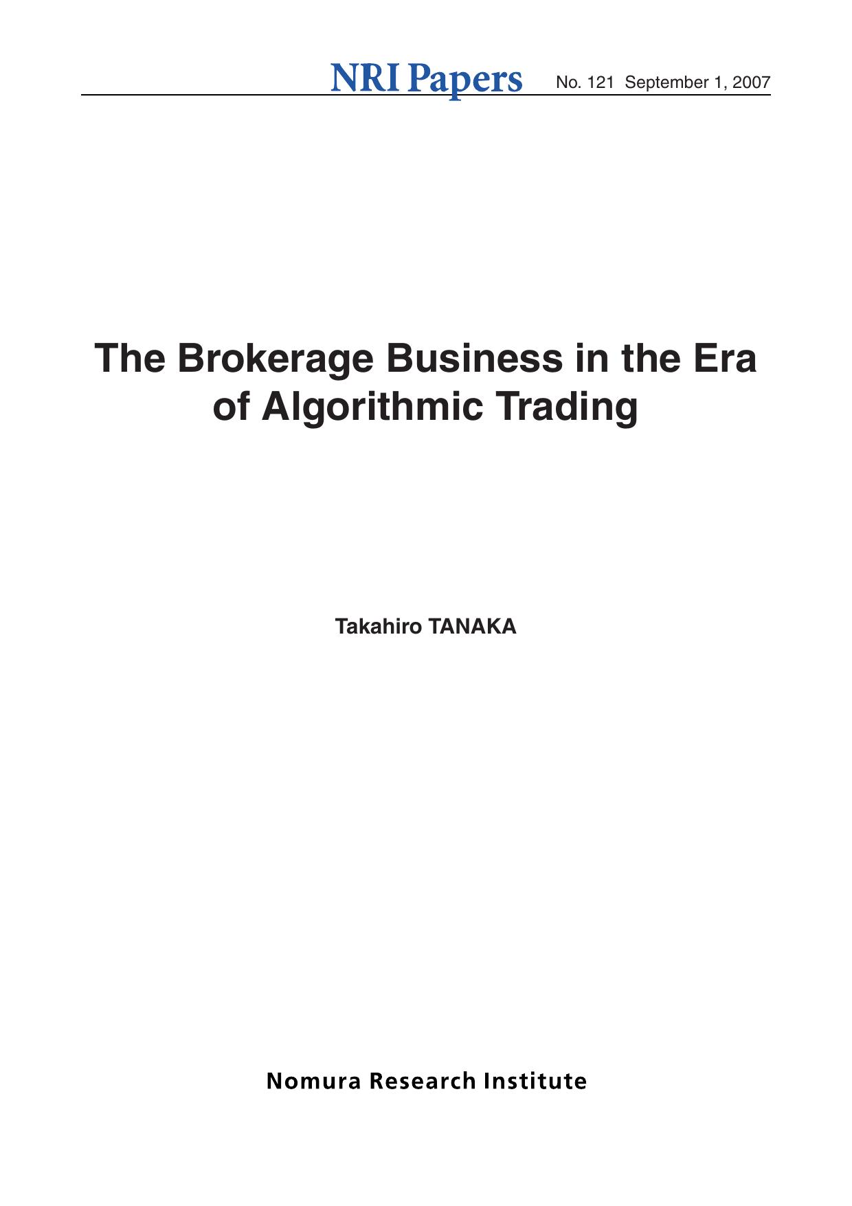 The Brokerage Business in the Era of Algorithmic Trading by NRI