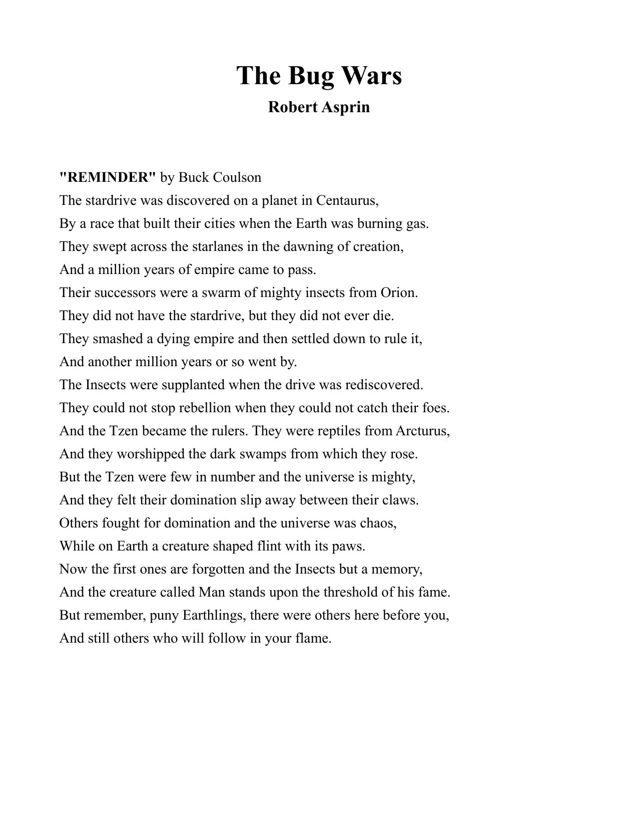 The Bug Wars by Robert Asprin
