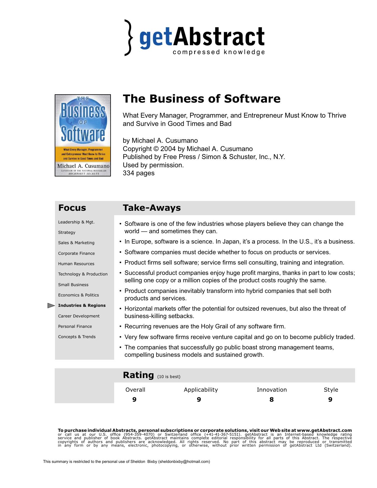 The Business of Software by getAbstract