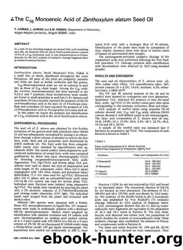 The C <Subscript>16 <Subscript> monoenoic acid of zanthoxylum alatum seed oil by Unknown