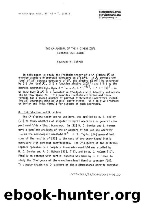 The C <Superscript>&#x002A; <Superscript>-algebra of the N-dimensional harmonic oscillator by Unknown
