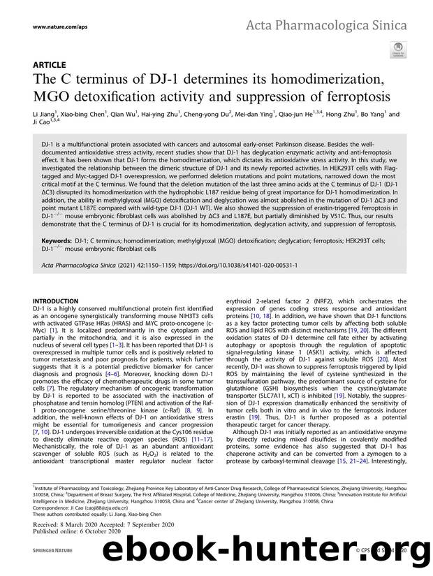 The C terminus of DJ-1 determines its homodimerization, MGO detoxification activity and suppression of ferroptosis by unknow