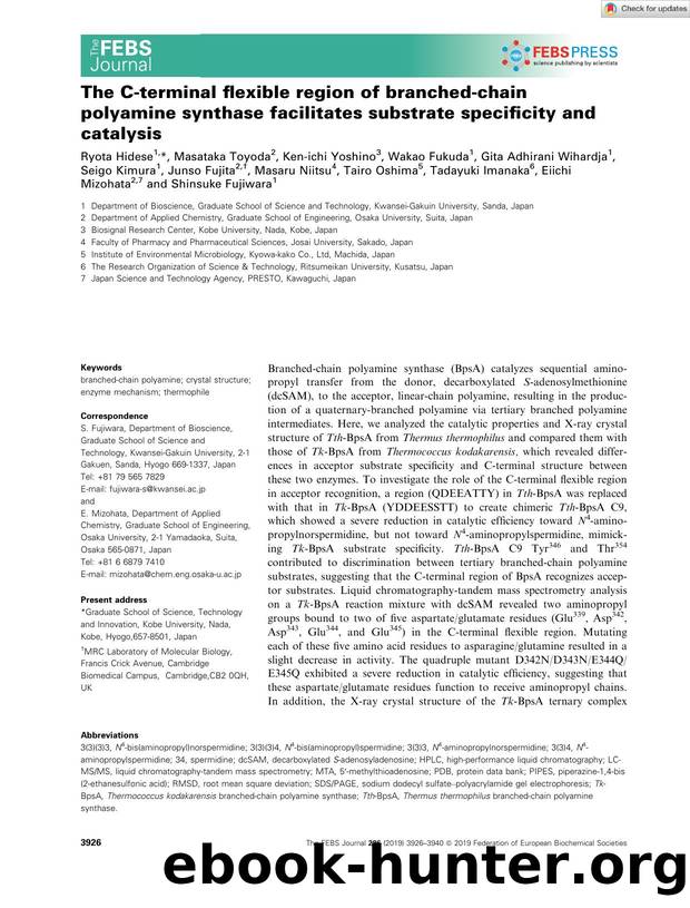 The Câterminal flexible region of branchedâchain polyamine synthase facilitates substrate specificity and catalysis by Unknown