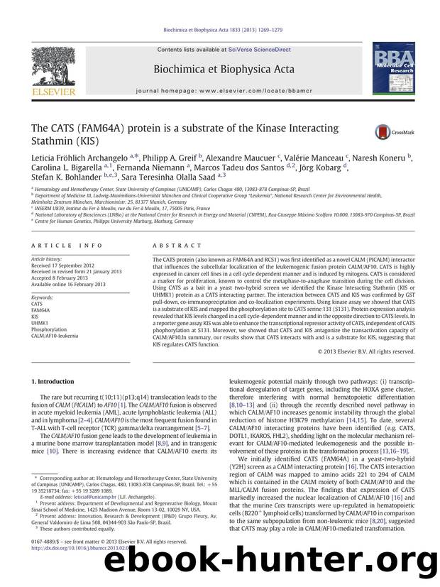 The CATS (FAM64A) protein is a substrate of the Kinase Interacting Stathmin (KIS) by unknow