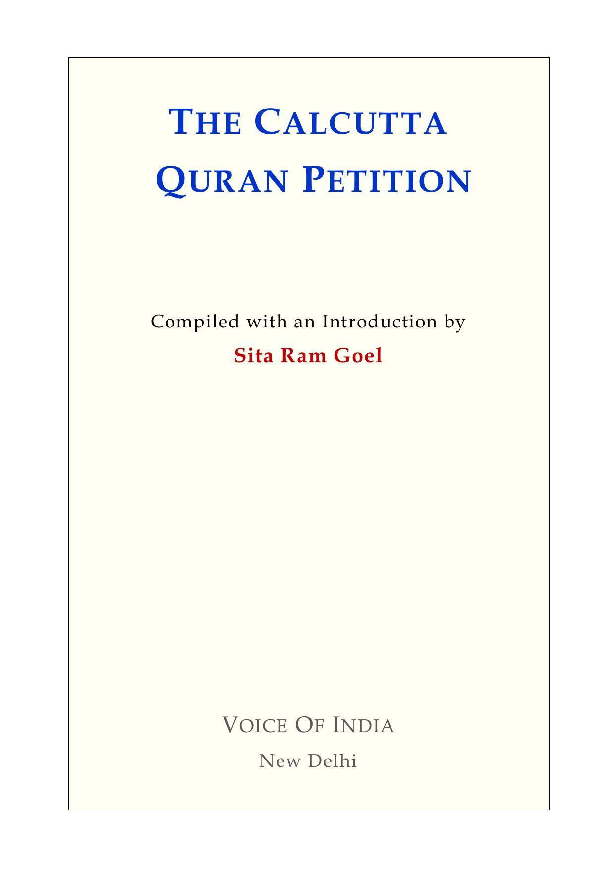 The Calcutta Quran Petition by Sita Ram Goel