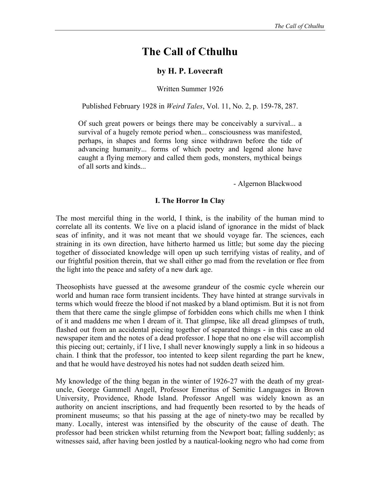 The Call of Cthulhu by H. P. Lovecraft