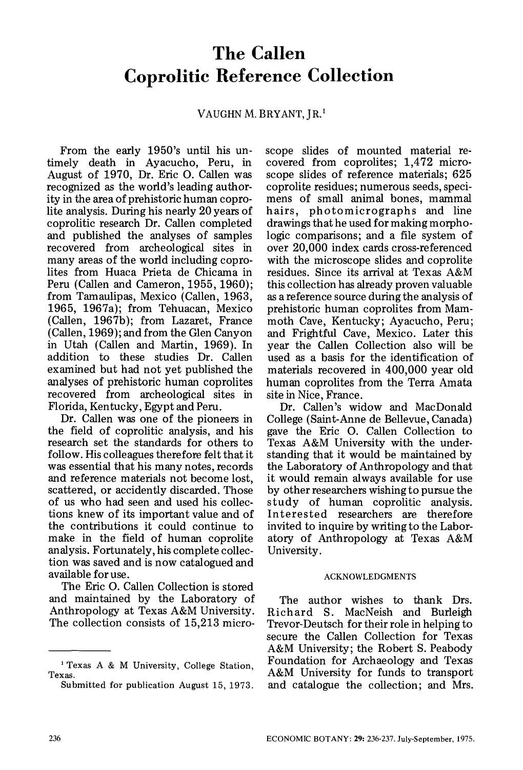 The Callen coprolitic reference collection by Unknown