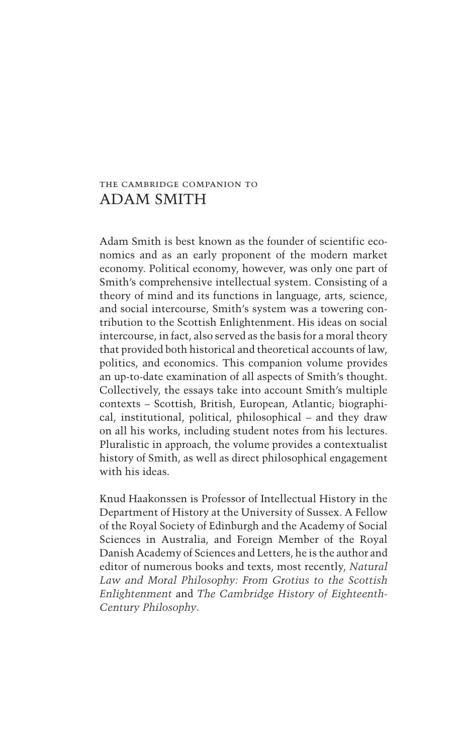 The Cambridge Companion To Adam Smith by Unknown