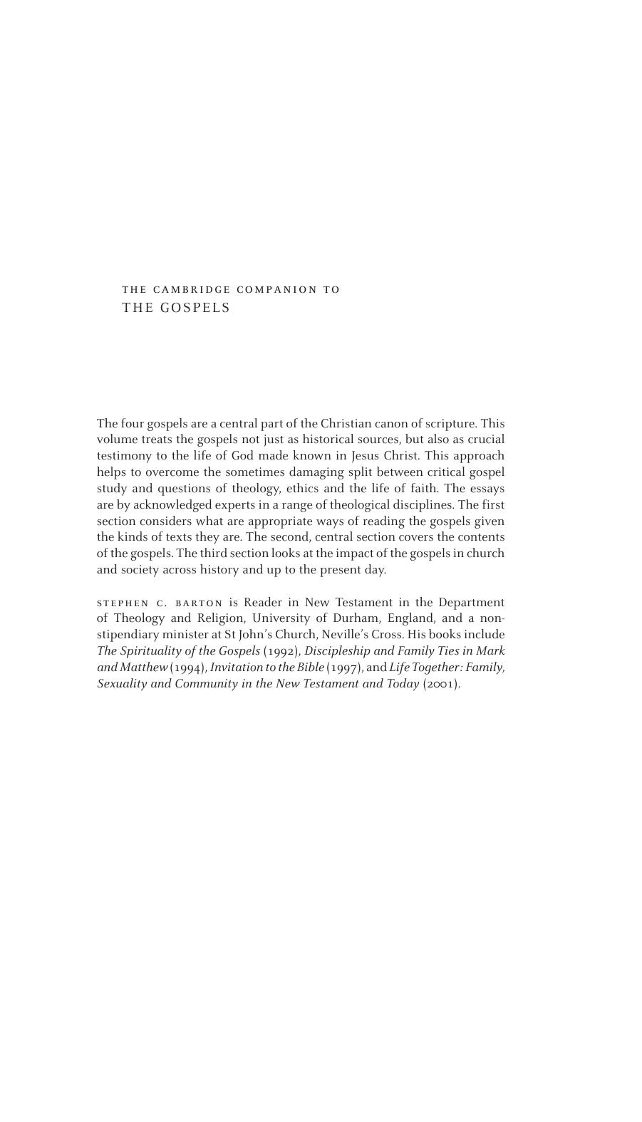 The Cambridge Companion To The Gospels by Stephen C. Barton