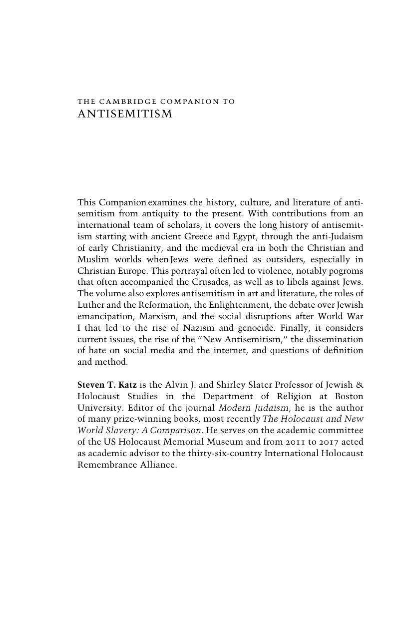 The Cambridge Companion to Antisemitism (Cambridge Companions to Religion) by Steven Katz (editor)