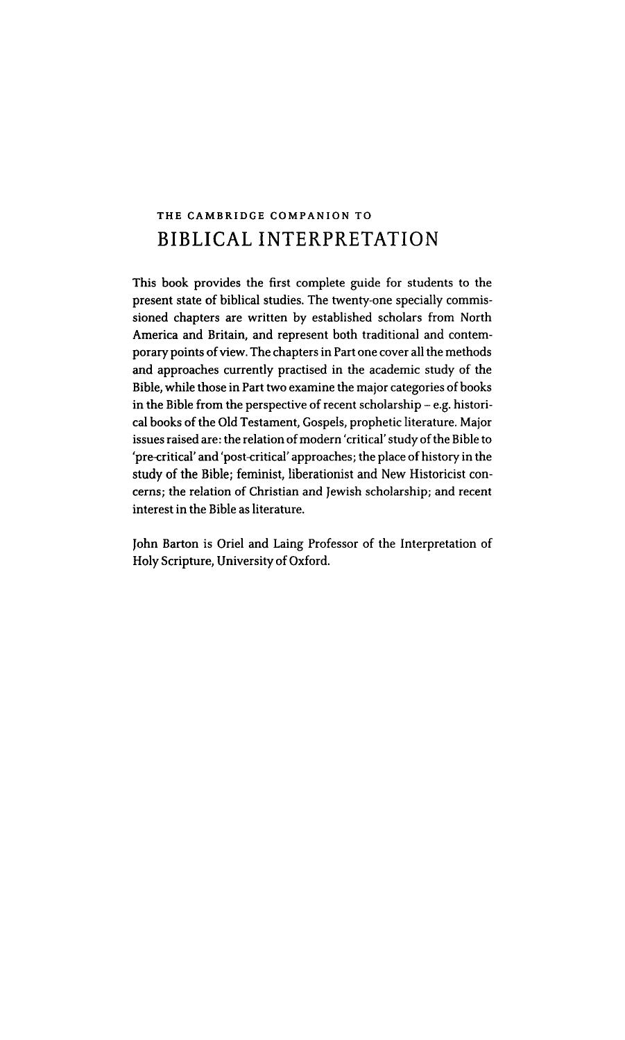 The Cambridge Companion to Biblical Interpretation by John Barton