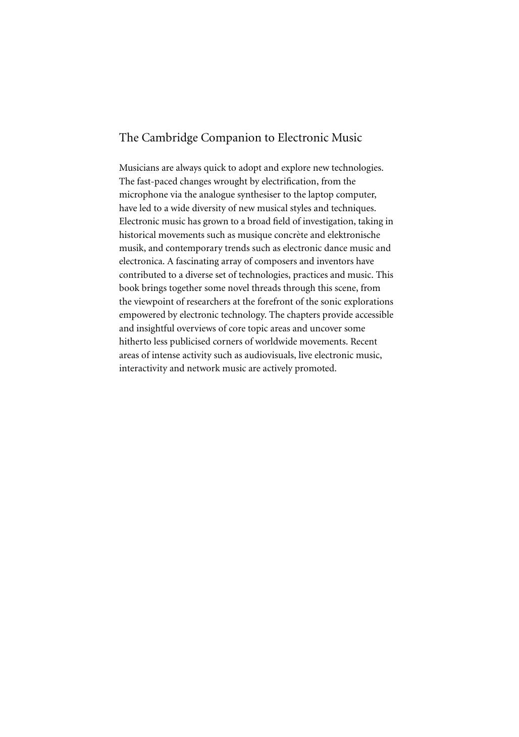 The Cambridge Companion to Electronic Music by Collins Nicholas; Escrivan Rincón Julio d’ (eds.)