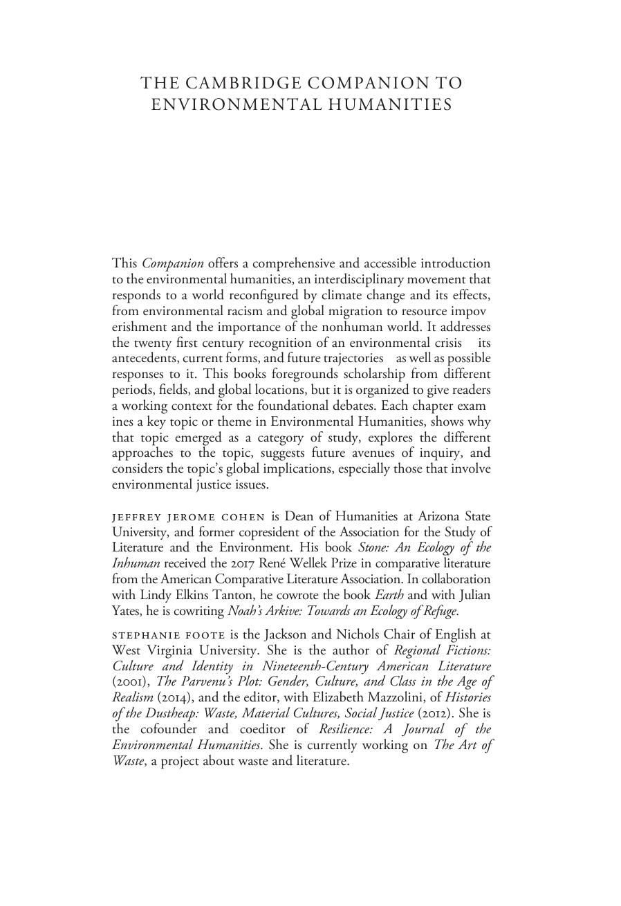 The Cambridge Companion to Environmental Humanities by Jeffrey Cohen (editor) Stephanie Foote (editor)