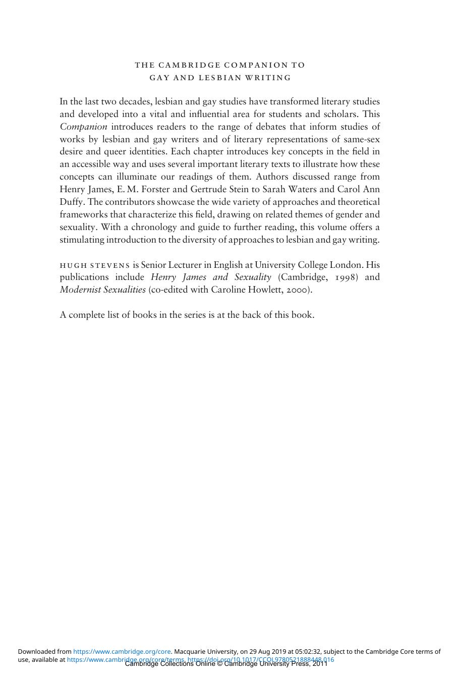 The Cambridge Companion to Gay and Lesbian Writing by Hugh Stevens (ed.)