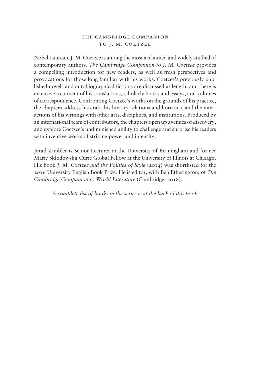 The Cambridge Companion to J. M. Coetzee by Jarad Zimbler (editor)