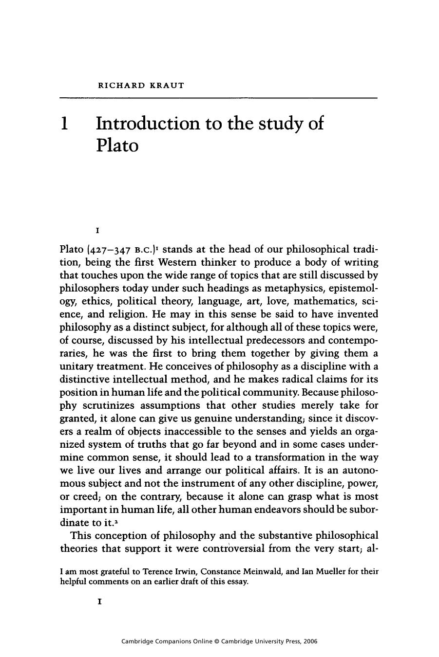 The Cambridge Companion to Plato by Unknown