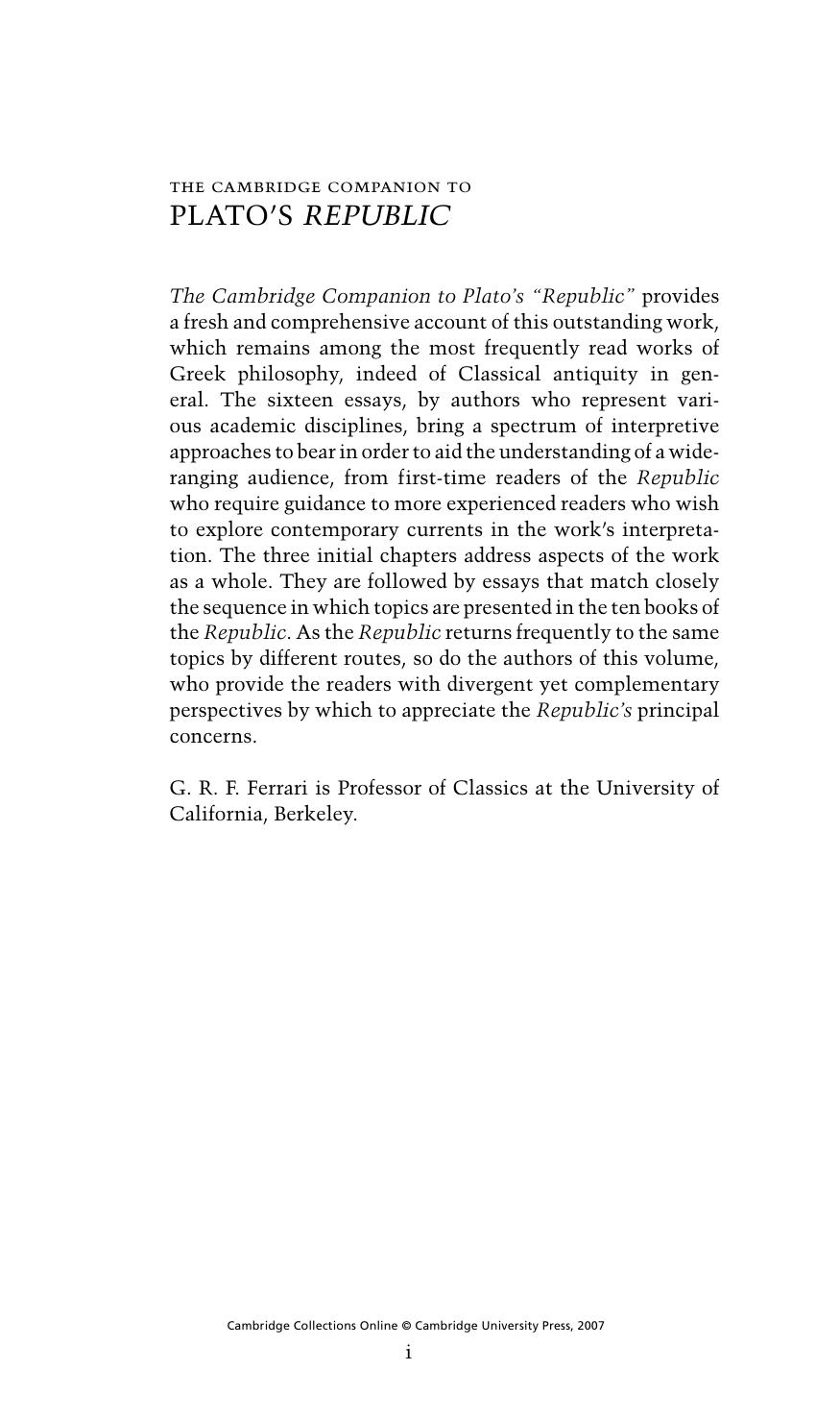 The Cambridge Companion to Plato's Republic by G. R. F. Ferrari