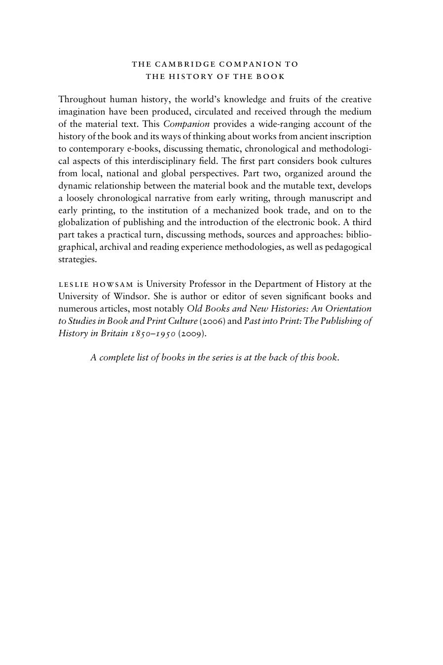 The Cambridge Companion to the History of the Book by Leslie Howsam