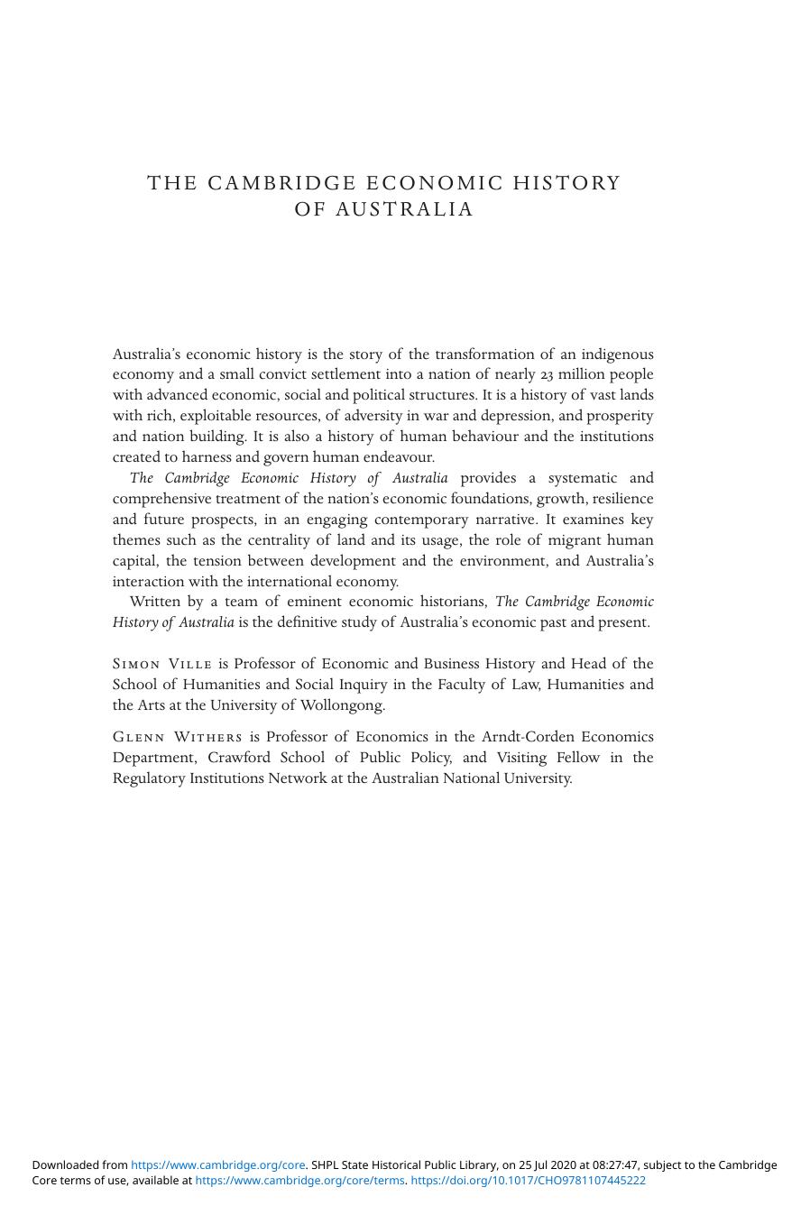 The Cambridge Economic History of Australia by Unknown