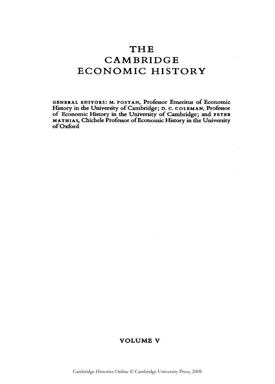 The Cambridge Economic History of Europe Vol 5 The Economic Organization of Early Modern Europe by Unknown