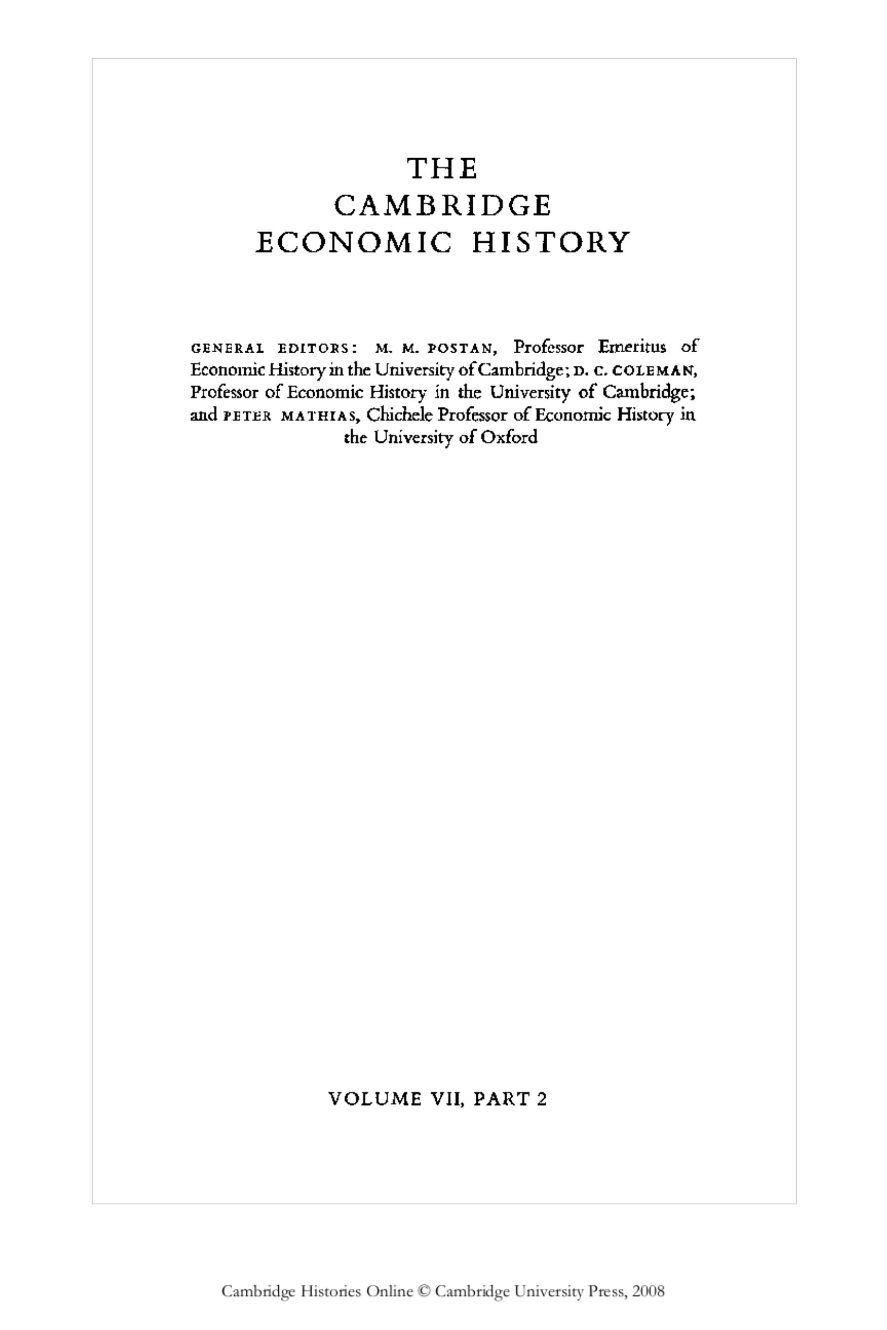 The Cambridge Economic History of Europe: Volume 7, The Industrial Economies: Capital, Labour and Enterprise, Part 2, The United States, Japan and Russia by Peter Mathias; M. M. Postan