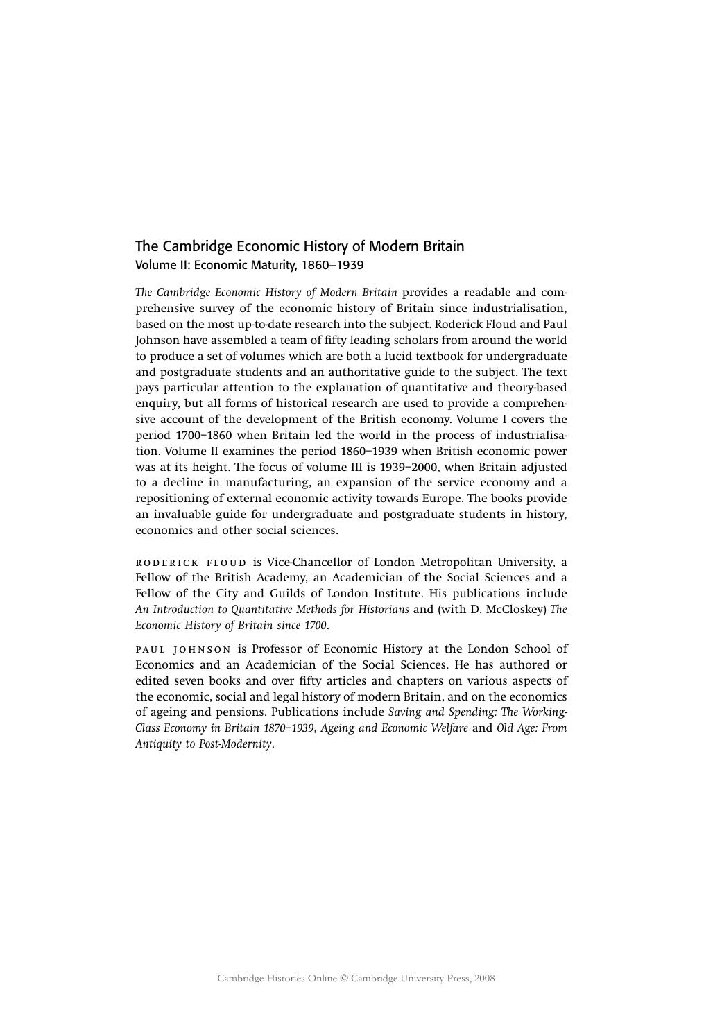 The Cambridge Economic History of Modern Britain, Volume 2: Economic Maturity, 1860–1939 by Roderick Floud Paul Johnson