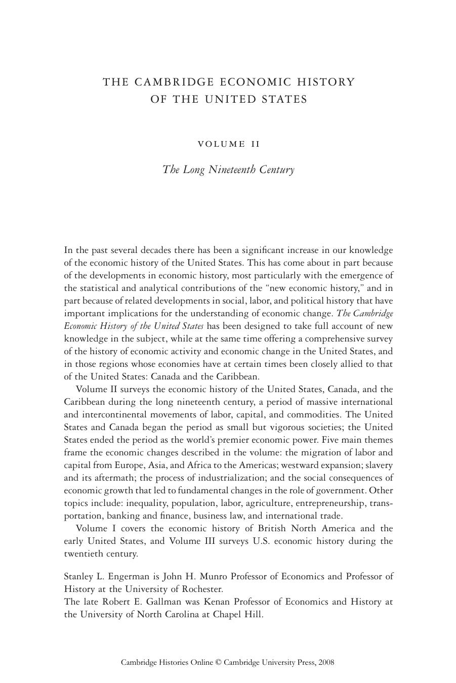 The Cambridge Economic History of the United States: The Long Nineteenth Century by Stanley L. Engerman Robert E. Gallman