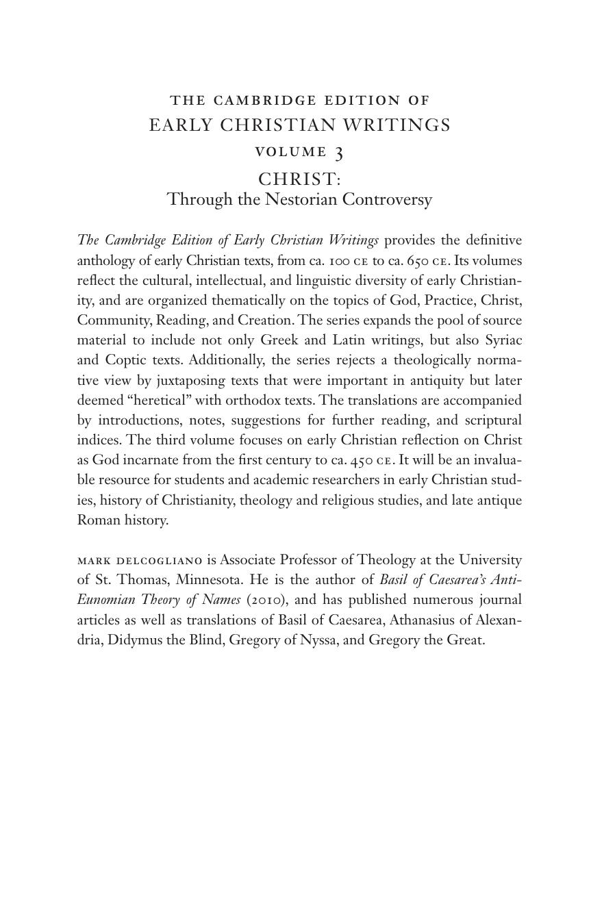 The Cambridge Edition of Early Christian Writings: Volume 3, Christ: Through the Nestorian Controversy by Mark DelCogliano (editor)