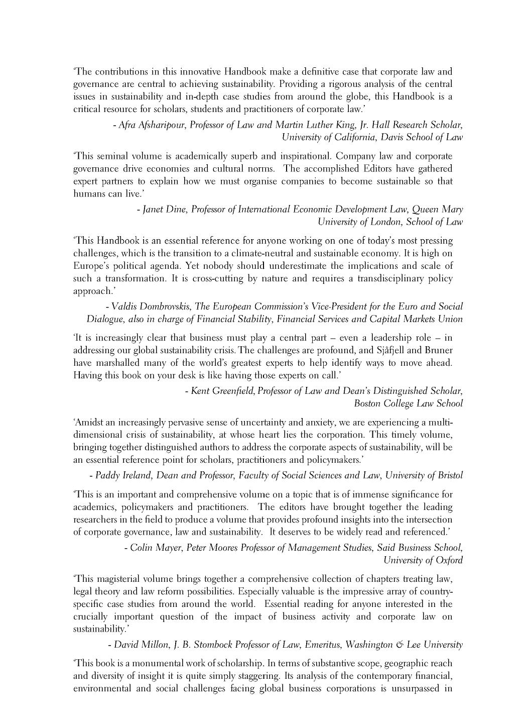 The Cambridge Handbook of Corporate Law, Corporate Governance and Sustainability by Beate Sjåfjell Christopher M. Bruner