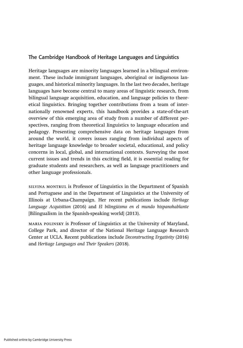 The Cambridge Handbook of Heritage Languages and Linguistics by Silvina Montrul Maria Polinsk