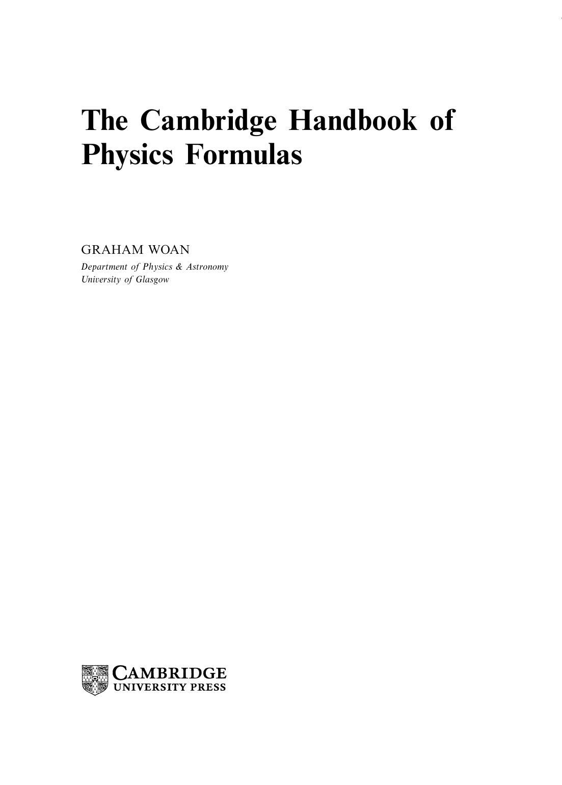 The Cambridge Handbook of Physics Formulas by Graham Woan