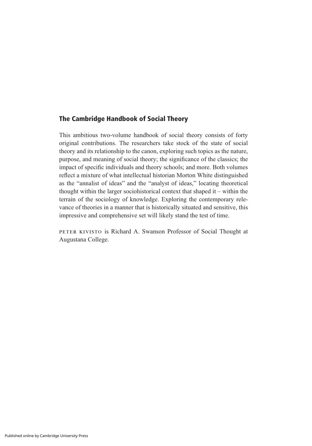 The Cambridge Handbook of Social Theory by Peter Kivisto