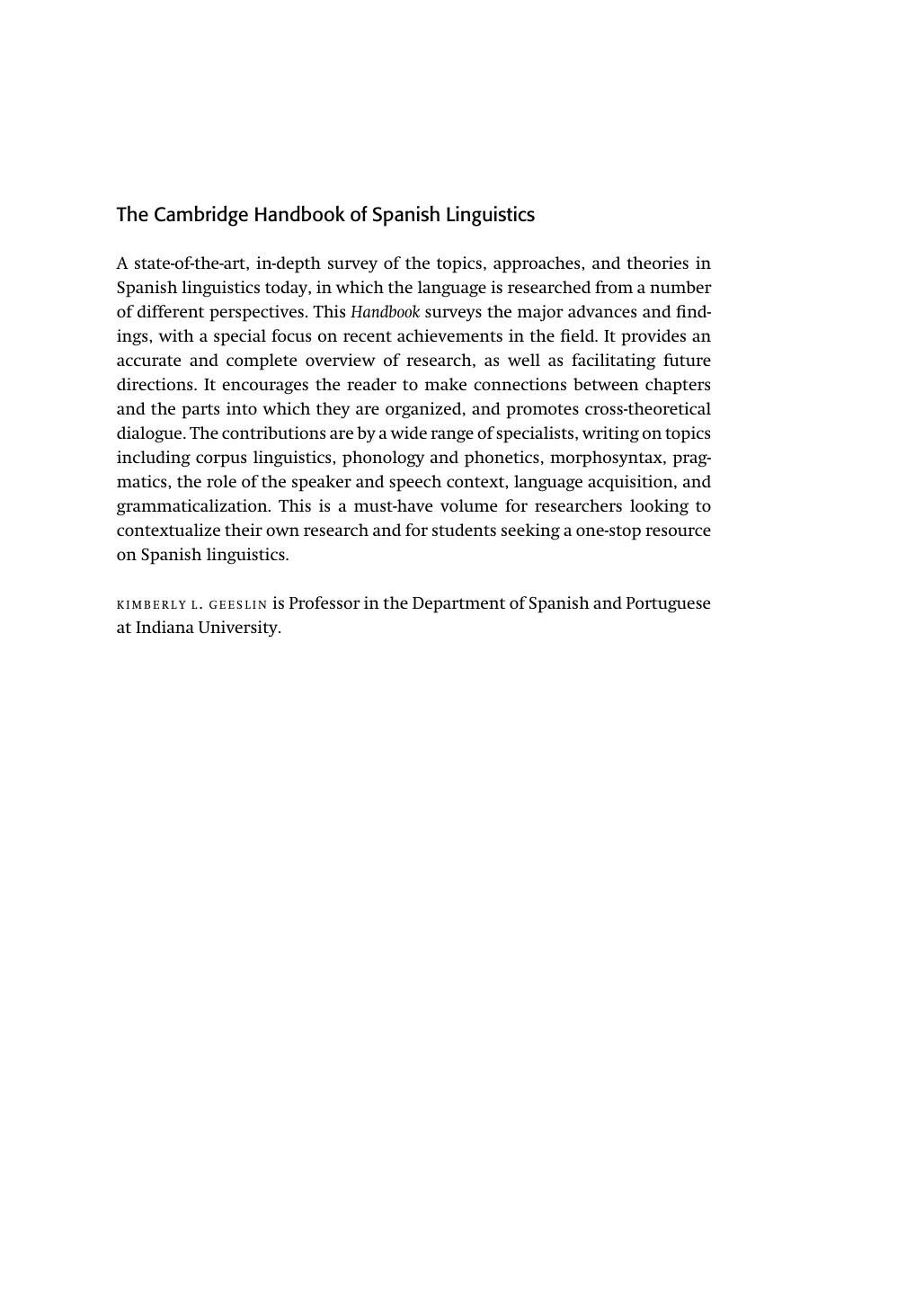 The Cambridge Handbook of Spanish Linguistics (Cambridge Handbooks in Language and Linguistics) by Kimberly L. Geeslin (editor)