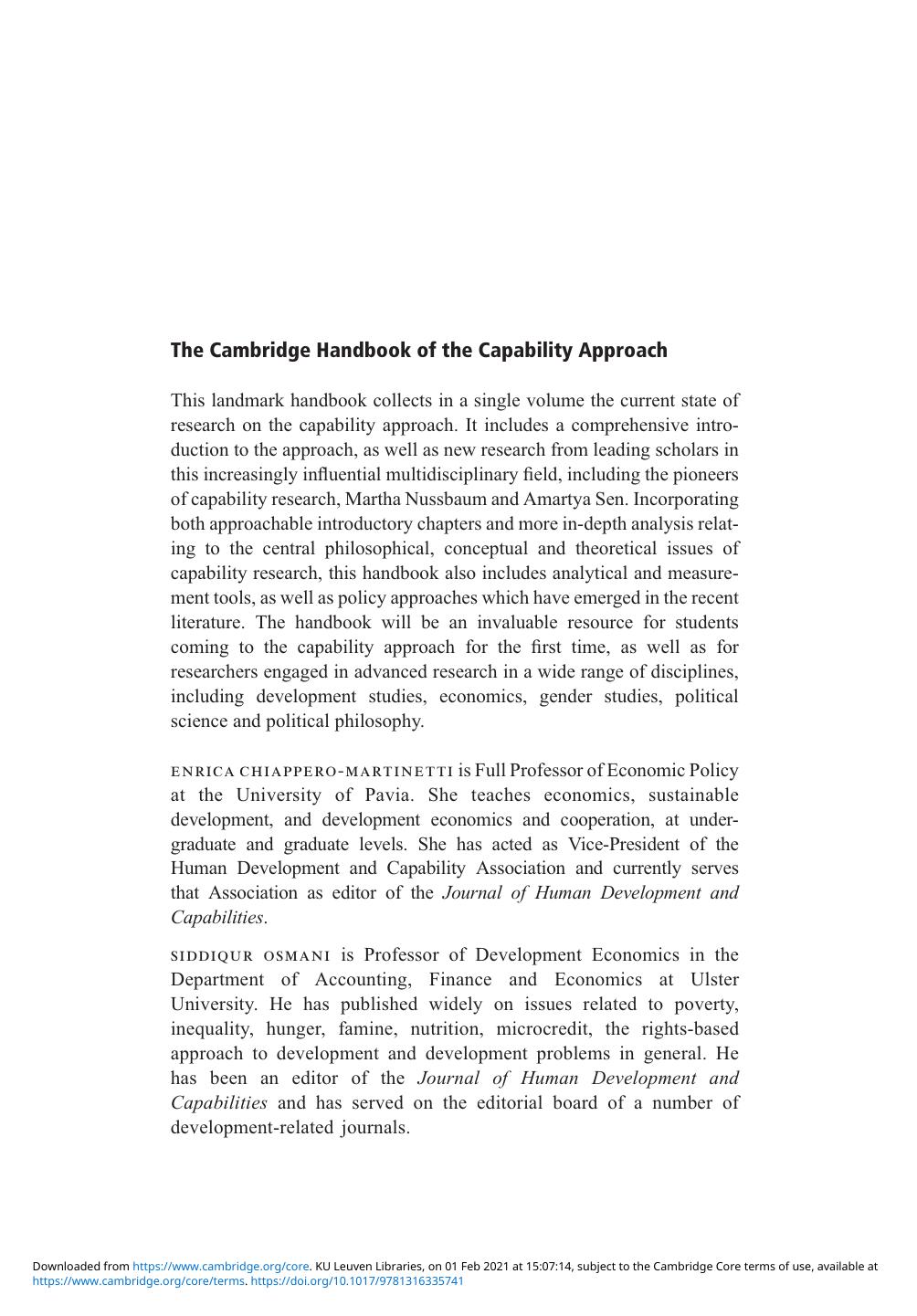 The Cambridge Handbook of the Capability Approach by Chiappero Martinetti Enrica Osmani Siddiqur and Qizilbash Mozaffar