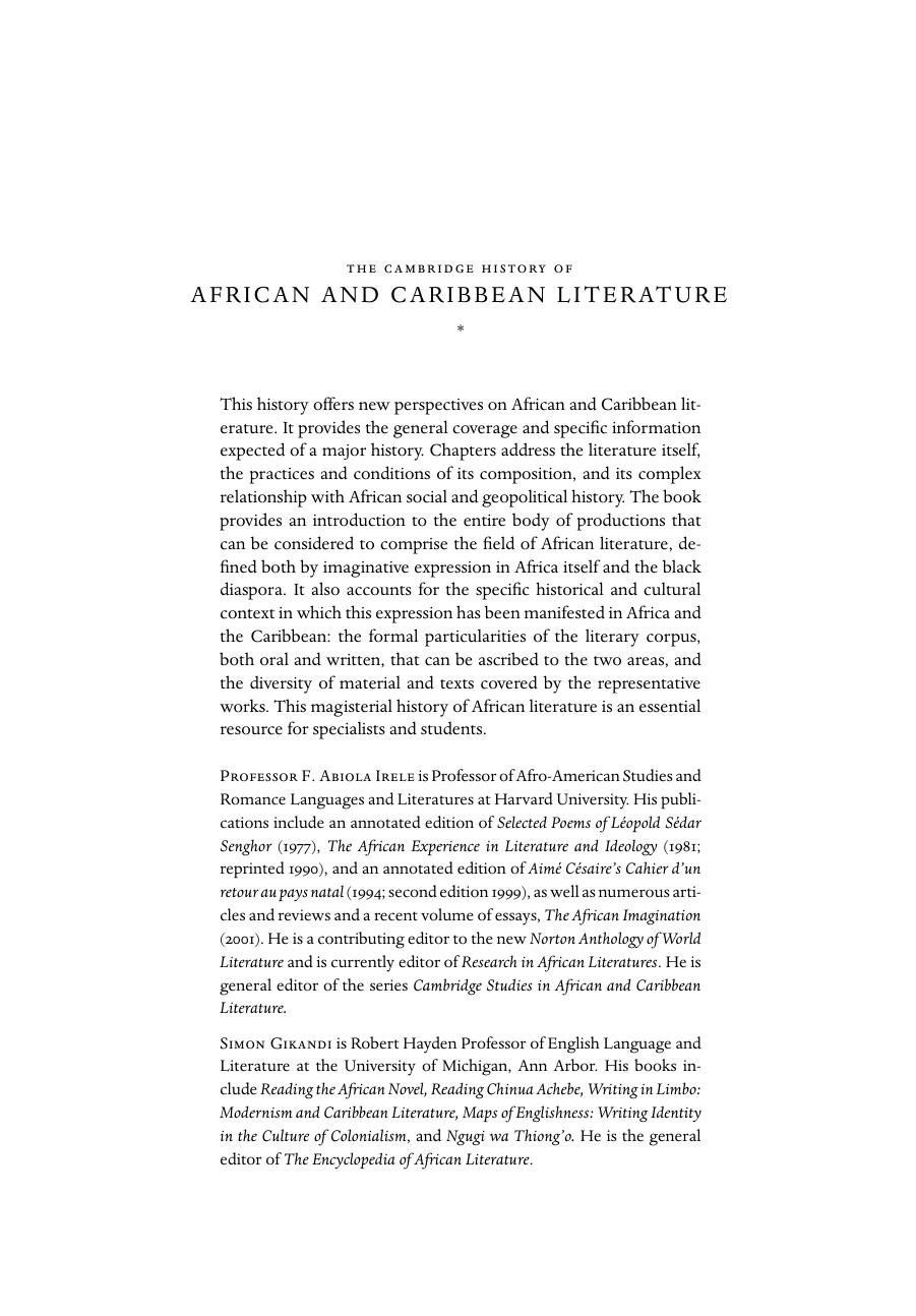 The Cambridge History of African and Caribbean Literature (2 Volume Set) by F. Abiola Irele Simon Gikandi